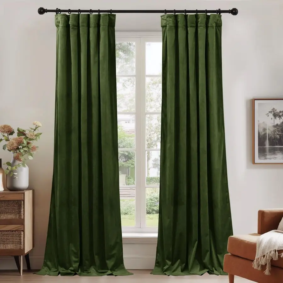 

100 Blackout Velvet Curtains 84 inches Moss Green Curtains Back Tab TwoLayer Thermal Insulated Heavy Thick Room Dividers for Liv