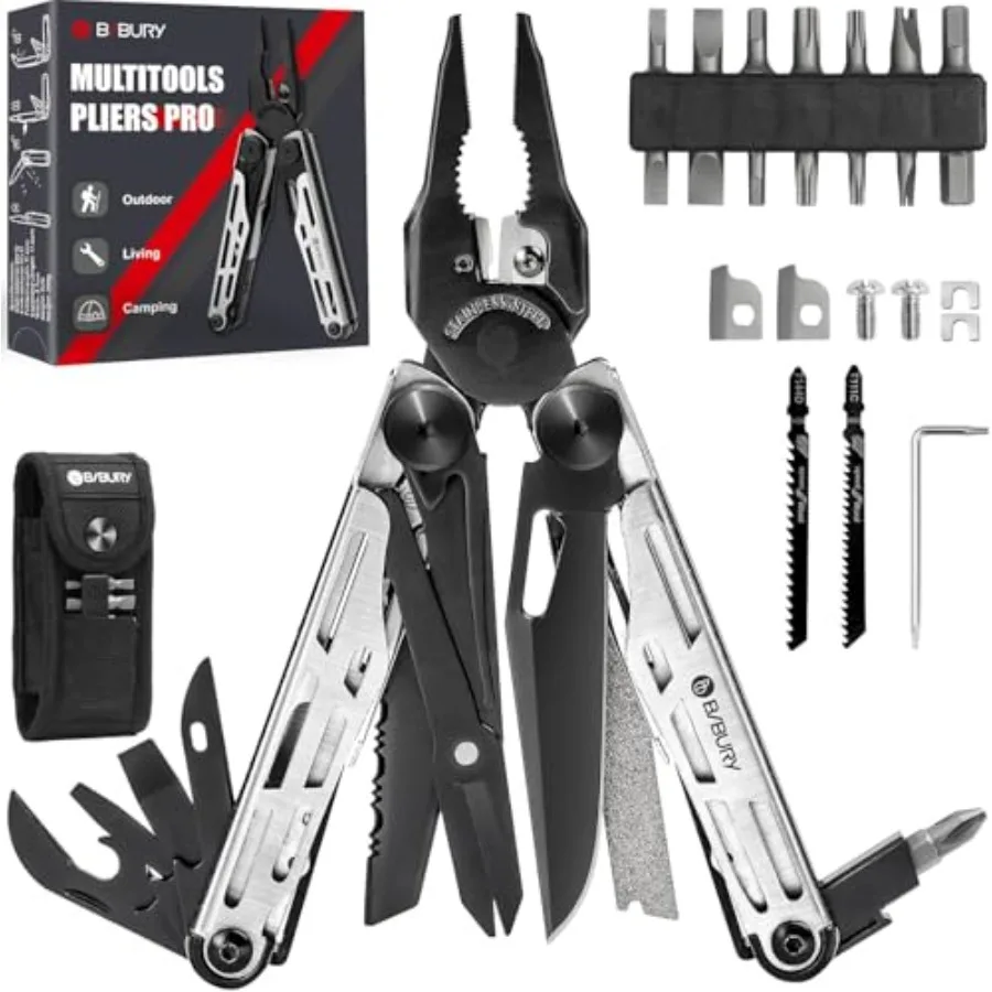 

Multitool Pliers Pro BI2045 Stainless Steel 31-in-1 Multi Tool Pliers with Replaceable Wire Cutters and Saw Foldable Multitools