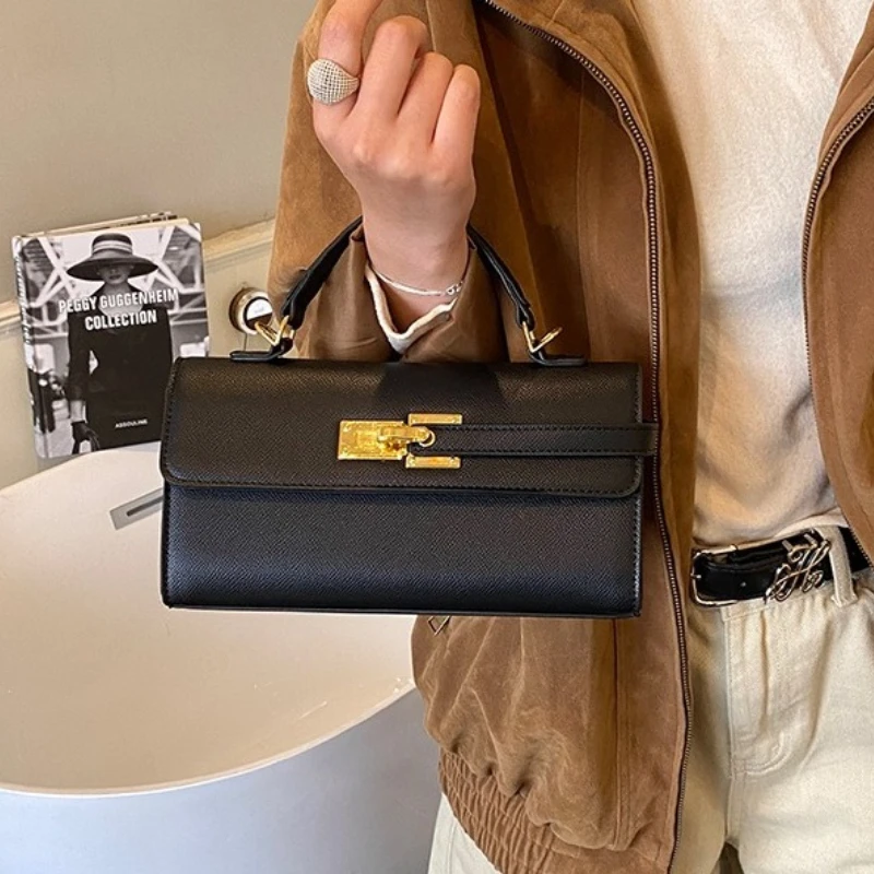 Women's Brand Luxury Lock Bag Retro Trendy Crossbody Bags Large Capacity Square Handbag Flip-top Commuter Casual Shoulder Bag
