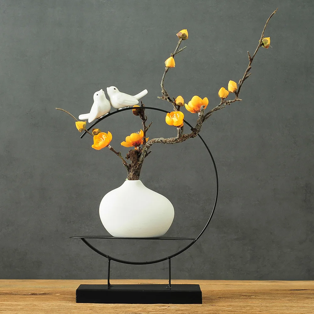 Chinese-style Iron-framed Vases, Home Floral Art Decoration, Study, Wine Cabinet, Company Office Desktop Decoration