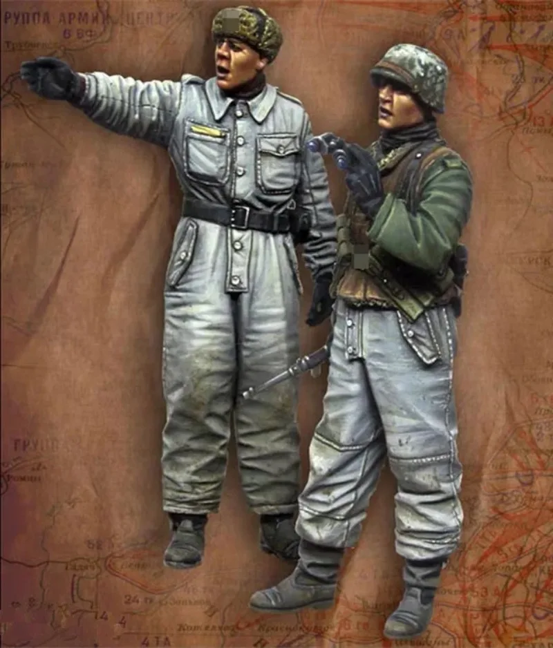 Harzfiguren im Maßstab 1:35, Modellbausätze, europäischer Wintersoldat, 2-Personen-Hobby-Miniaturen, GK-Bausatz, unmontiert, unbemalt, 379