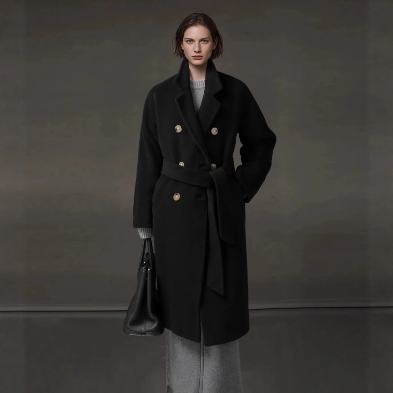 Allingentle Women's Long Blazer Woolen Fashion Double-Breasted Jacket V-Neck Blazer for Cocktail Party Daily Outfits Customize