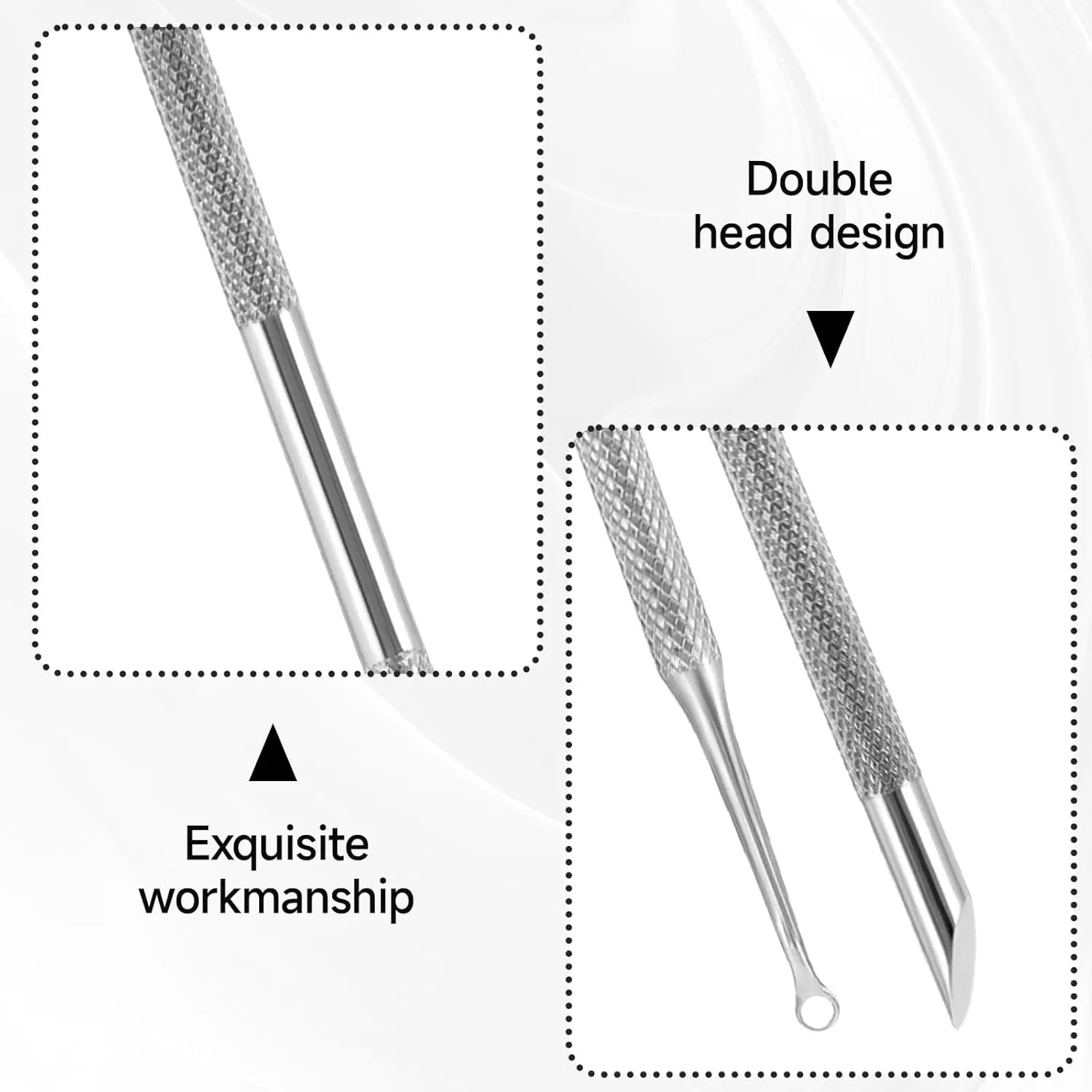 Empujador de cutículas de acero inoxidable, limpiador de uñas portátil, removedor de esmalte de piel muerta, cortador, palo de limpieza (cabeza oblicua), 2 uds.