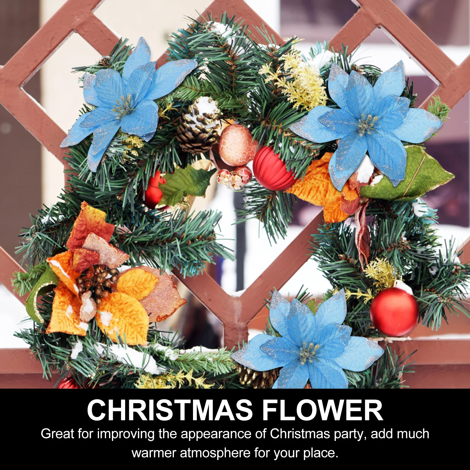 

10Pcs Christmas Tree Decorative Flowers Artificial Blooms for Wreath Hanging Party Decoration Festive Indoor Outdoor Holiday