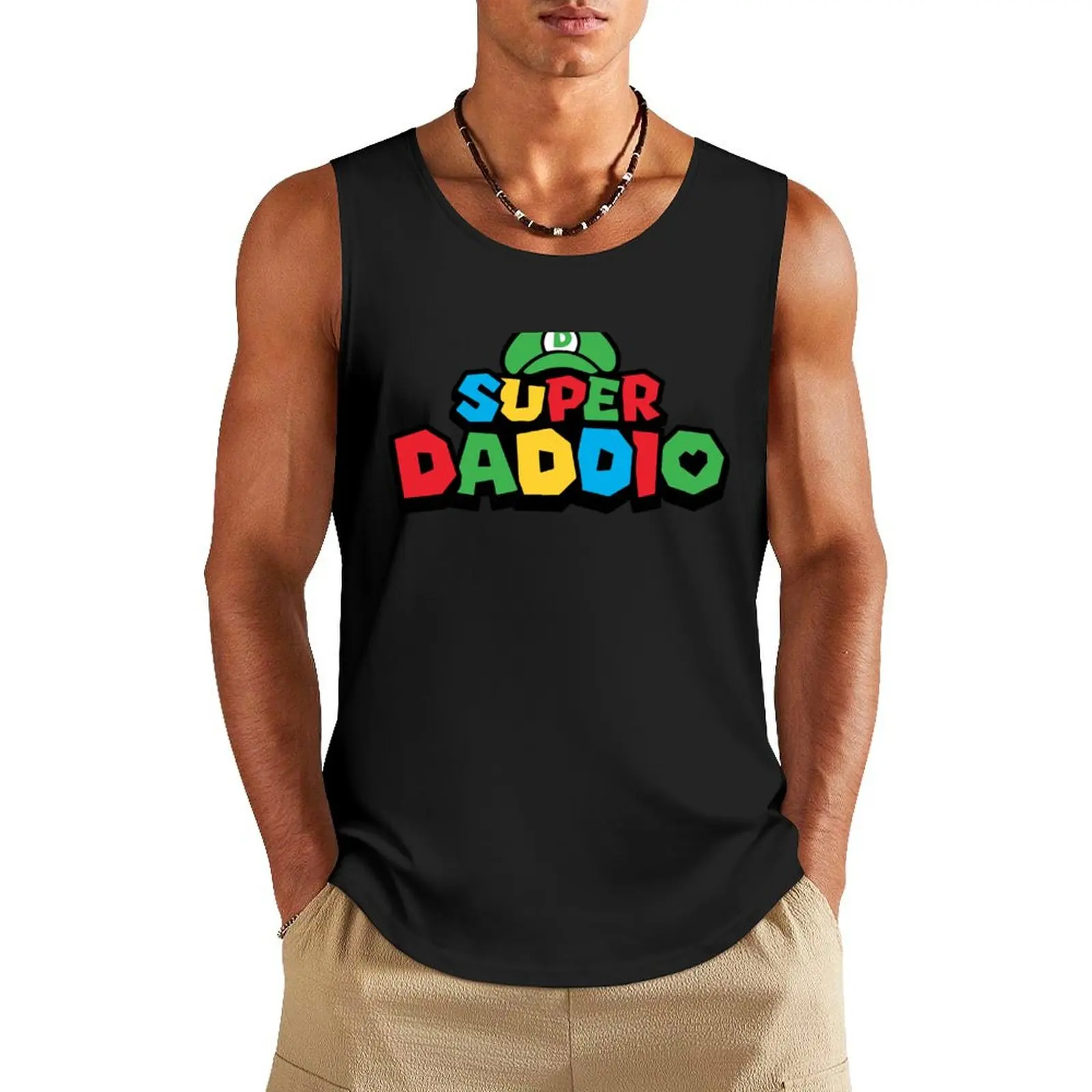 Green Super Daddio Funny Dad Fathers Day Idea Video Gaming Lover Gift Birthday Holiday Tank Top man vest Vests