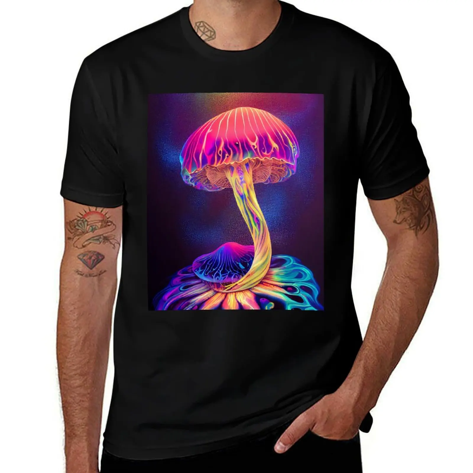 

UV reactive mushroom art T-Shirt t shirt for man t shirts for man slim fit T-Shirt