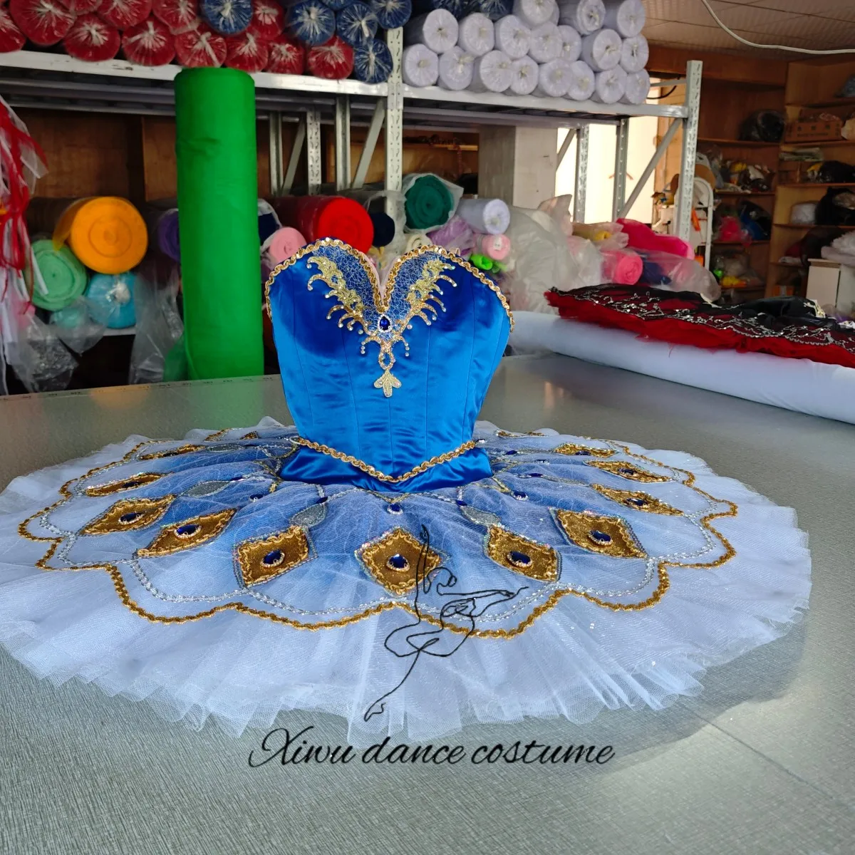 공작새 깃털 로얄 블루 발레 플래터 튜튜