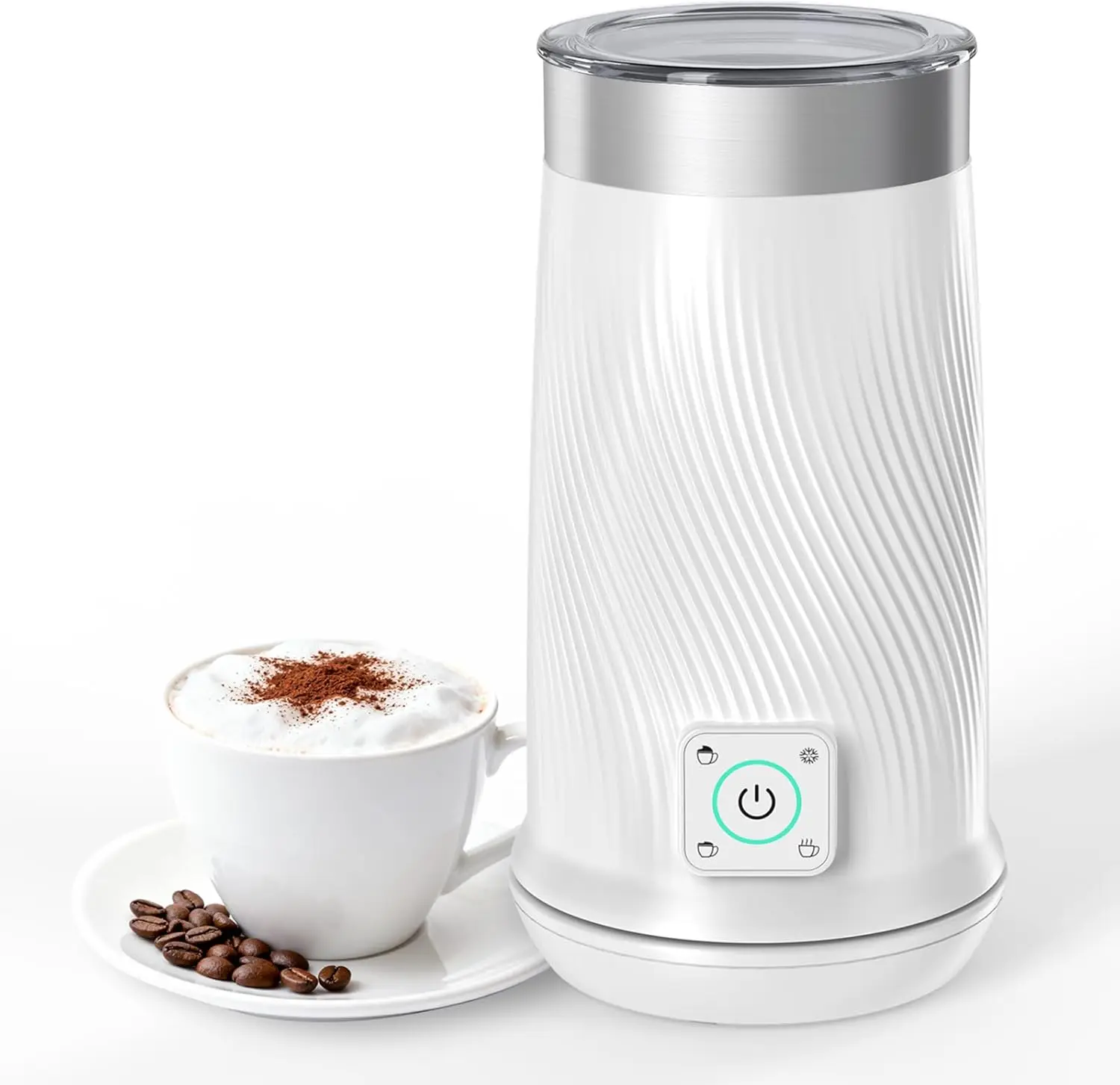 

Вспениватель молока, электрический пароварка 4-в-1 с устройством для приготовления теплого и холодного пены, подогревателем молока и подогревателем для горячей и холодной воды.