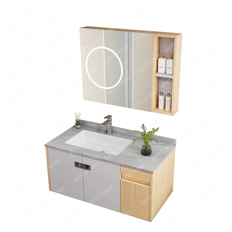 Bathroom Cabinet Multi-Layer Solid Wood Combination Stone Plate Non-Woven Ceramic Basin Bathroom