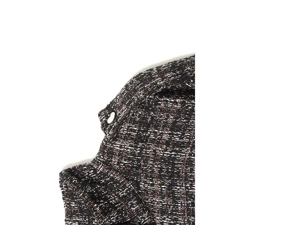 

HH Women Long Sleeves Plaid Metallic Thread Bomber Jacket Round Neck Zipper Button Decoration Street Style Casual Loose Coat