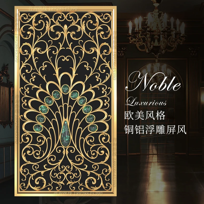 European stainless steel screen Internet celebrity light luxury partition metal hollow floating carving entrance American living
