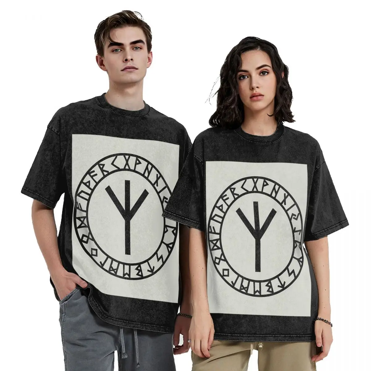 

Algiz Rune - Connection With Asgard Protection Symbol Hip Hop Short Sleeve Tops Tees Streetwear T Shirt Printed for Men Women