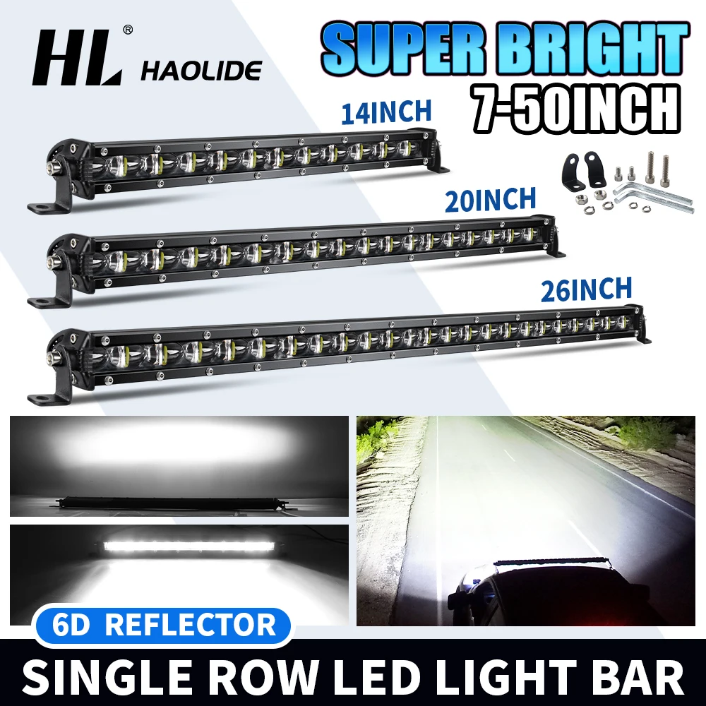 

HL Ultra Strip светодиодная полоса однорядная 7 "14" 20 "26 дюймов рабочее освещение 4x4 светодиодная полоса для мотоцикла внедорожника ATV трактор