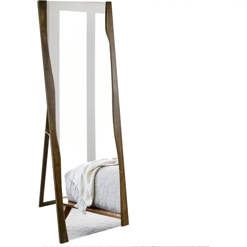 Full Length Mirror with Stand 21x63 Inches, Wood Framed Floor Full Body Mirror for Bathroom Bedroom Living Room,Tempered