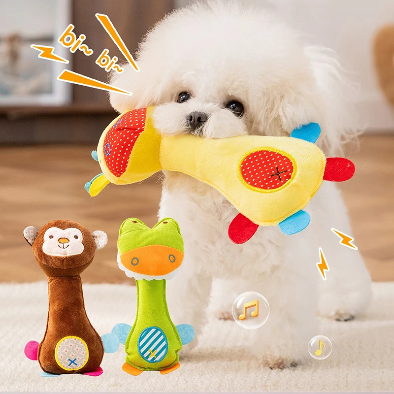 

Pet Voice Toys Cartoon Plush Dog Teeth Grinding Toys Teeth Cleaning Wear resistant Cat and Dog Training Fun Pet Supplies