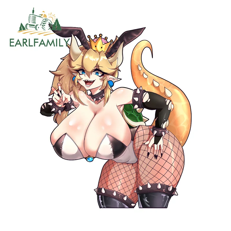 EARLFAMILY 13cm x 10.6cm Bowsette Waifu Car Stickers Princess Boobs Uniform Hentai Stockings Decoration Ahegao Thicc Decals