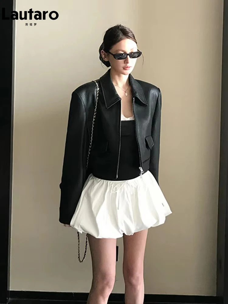 

Куртка Lautaro из искусственной кожи, черная, укороченная, с отложным воротником, на молнии, с длинными рукавами, для женщин, весна-осень, модная коллекция 2026