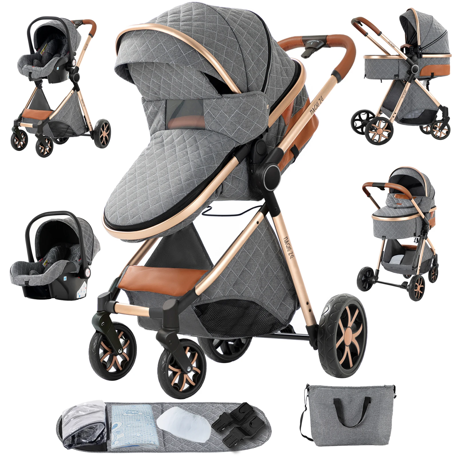 Kinderwagen voor kinderwagen 3-in-1 kinderwagen met opbergmand Lichte kinderwagen babyauto's babyaccessoires, kinderwagen voor kinderautostoeltje