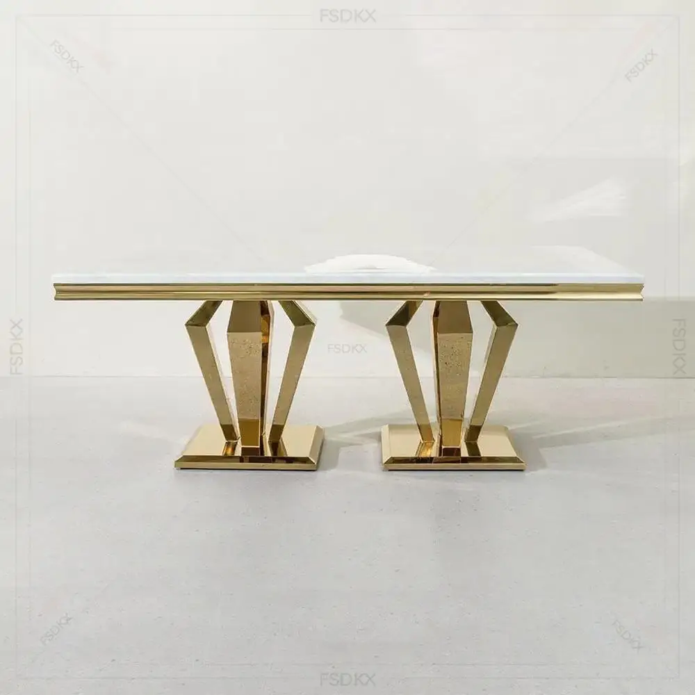 

FSDKX Modern Luxury Dinning Table Stainless Steel Dining Table Gold Luxury Rectangle Dining Table