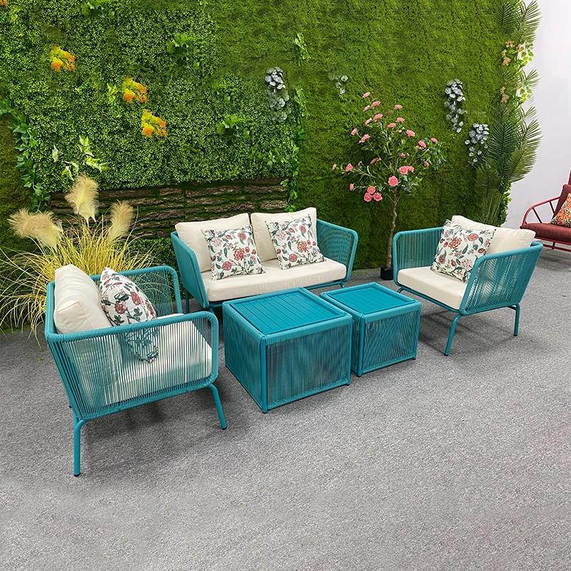 *s for Style Leisure Blue Woven Rope Waterproof and Weather-resistant Outdoor Garden Furniture Set for Terrace Courtyard&