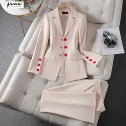 Apricot Suits Women Autumn New High End Fashion Business Temperament Slim Blazer And Flare Pants Office Ladies Work Wear