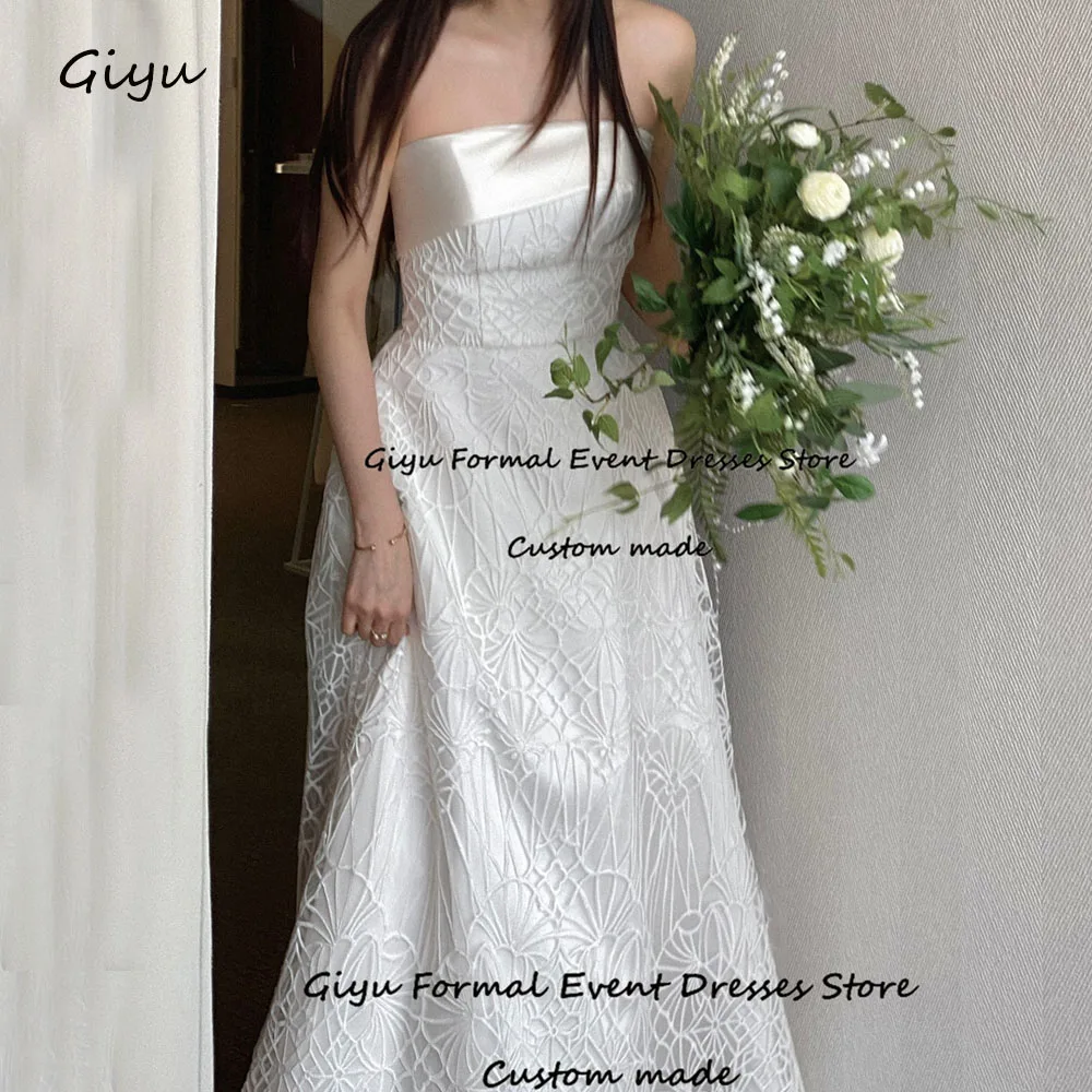 Giyu Simple Lace Followers Korea Wedding Dress Photo Shoot Strapless Floor-Length Vestidos Novias Boda 웨딩드레스 Bridal Gown