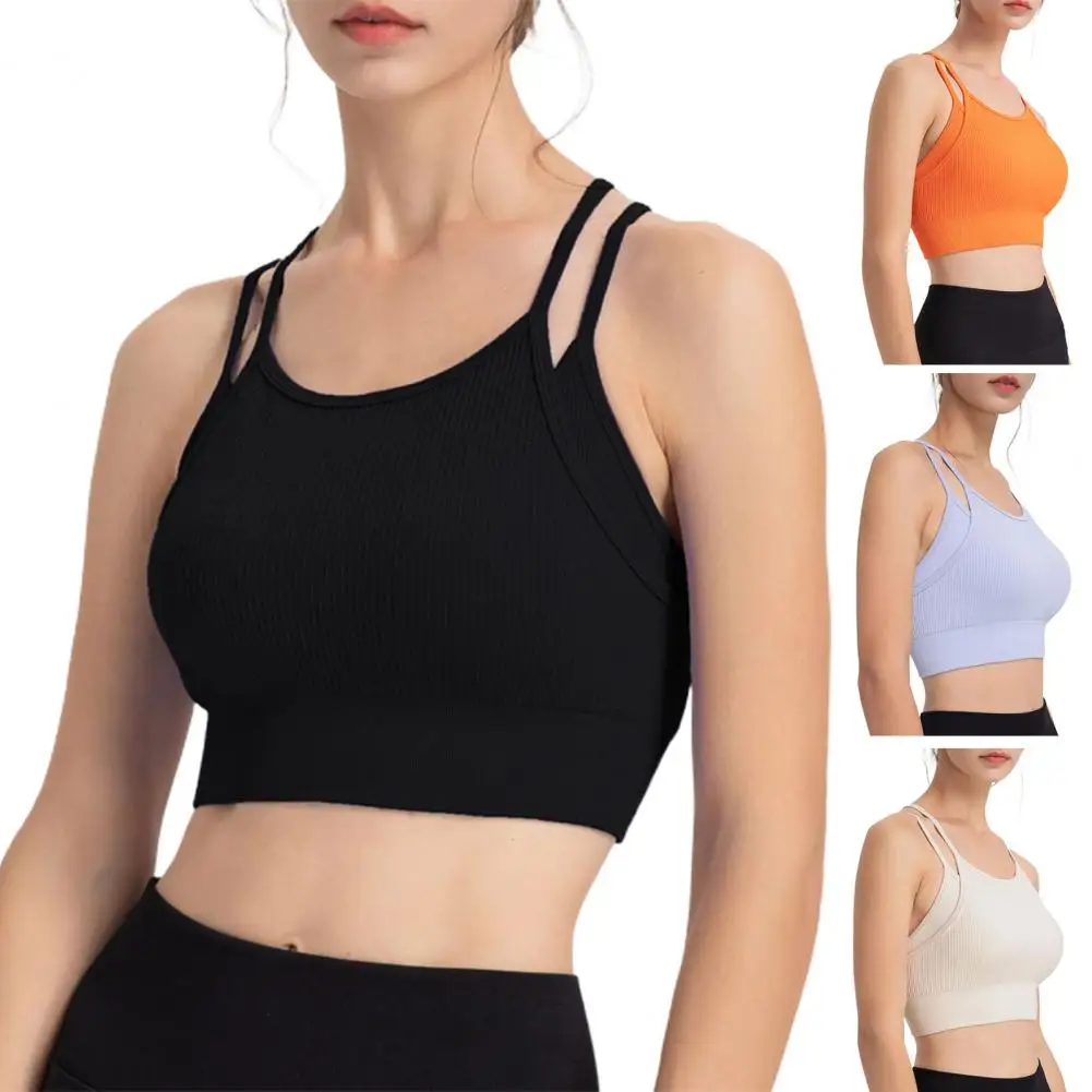 

Fake Two-piece Vest Set Round Neck Sport Camisole with High Elasticity Padded Wireless Design for Summer Women Fake Two-piece