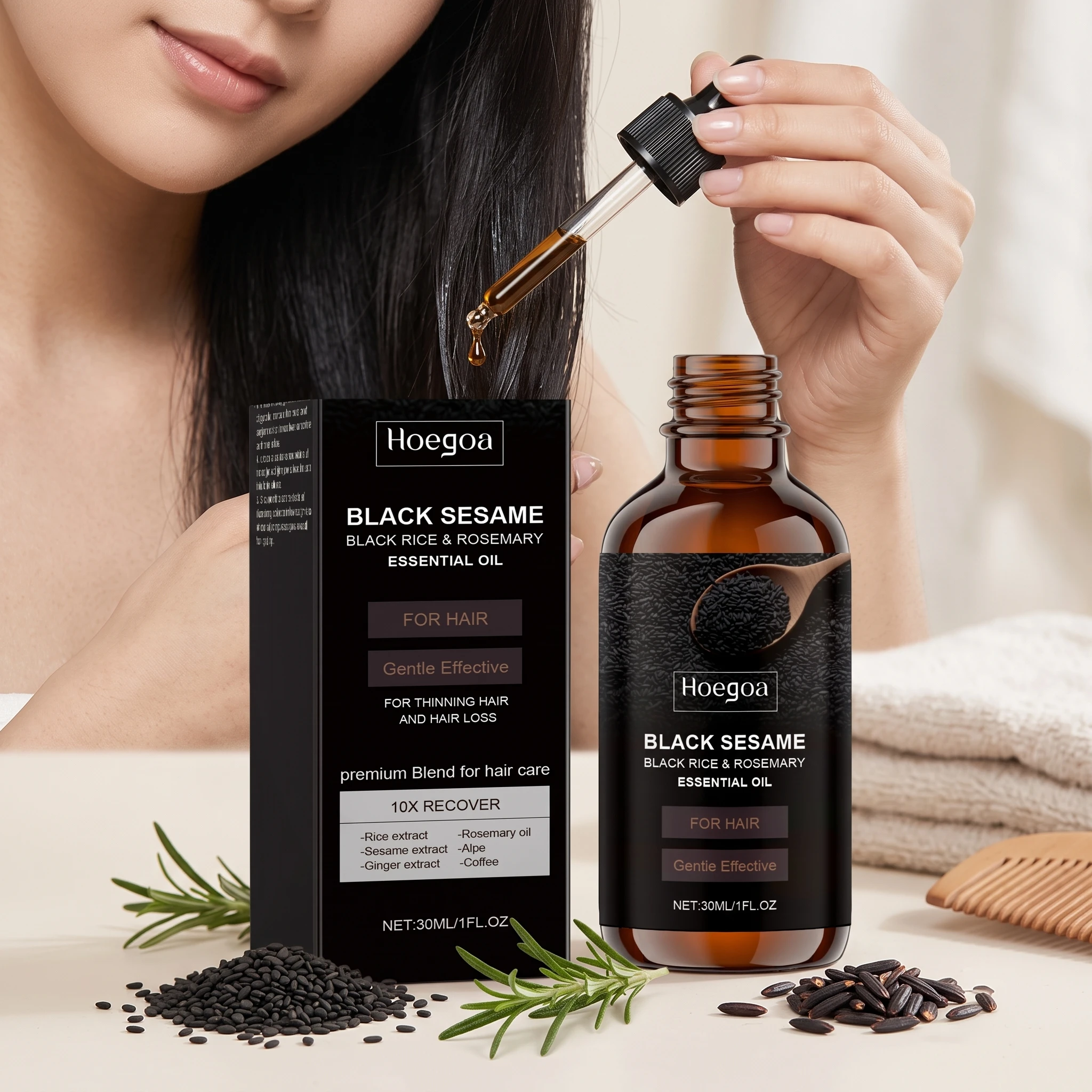 Black Sesame Essential Oil Improve Damaged Split Ends Hairs Nourish Scalp Enhance Softness Luster Voluming Thickening Hair Serum