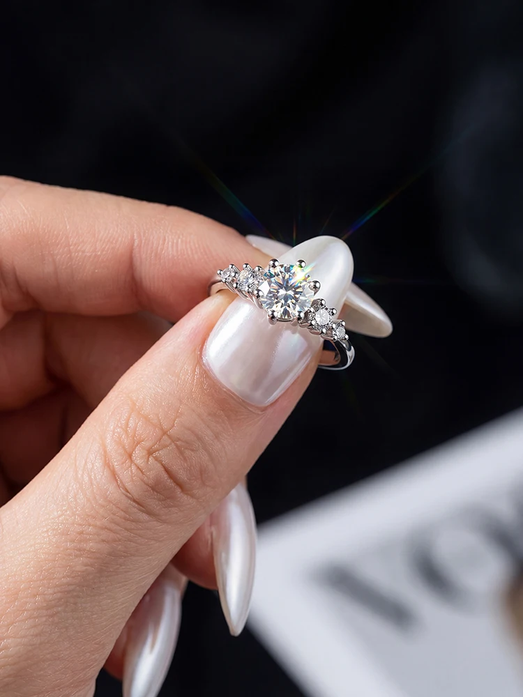  925 Sterling Silver Real 1CT Certified Moissanite Diamond Engagement Rings for Women Wedding High Quality Fine Jewelry
