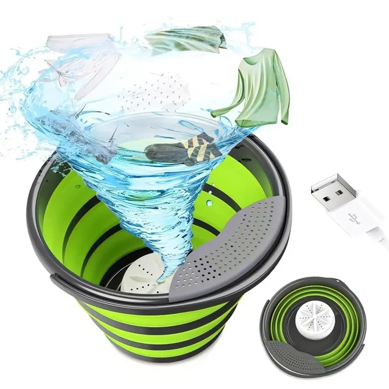 AB15-Foldable Washer Foldable Washer Bucket Portable Personal Clothes Washer Ultrasonic Turbine Washer For Socks Underwear