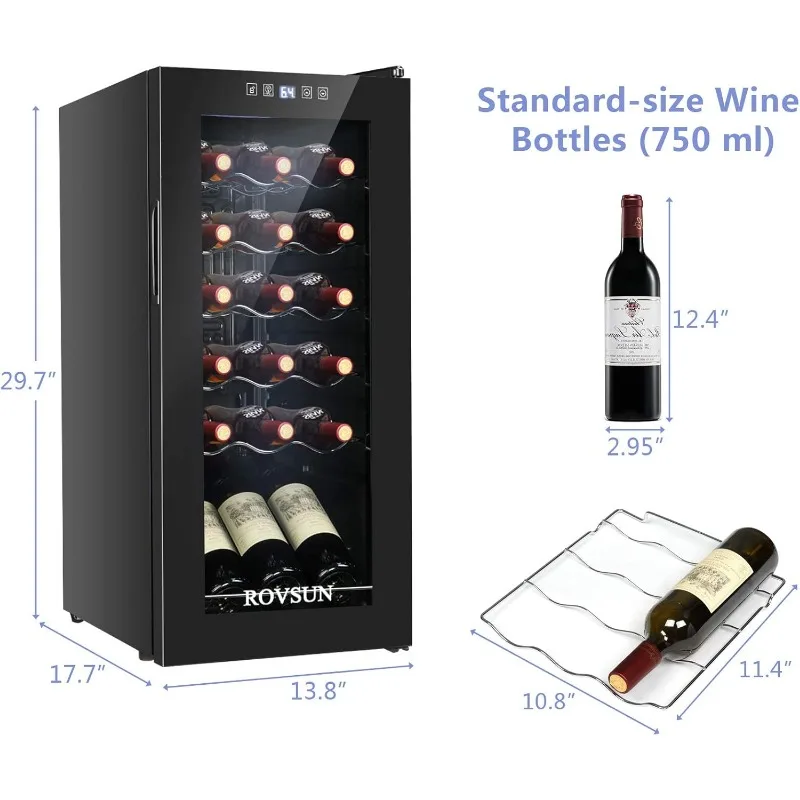 ROVSUN 18 Bottle Wine Fridge, Freestanding Compressor Wine Cooler Refrigerator, Beverage Wine Chiller with Digital Temperature