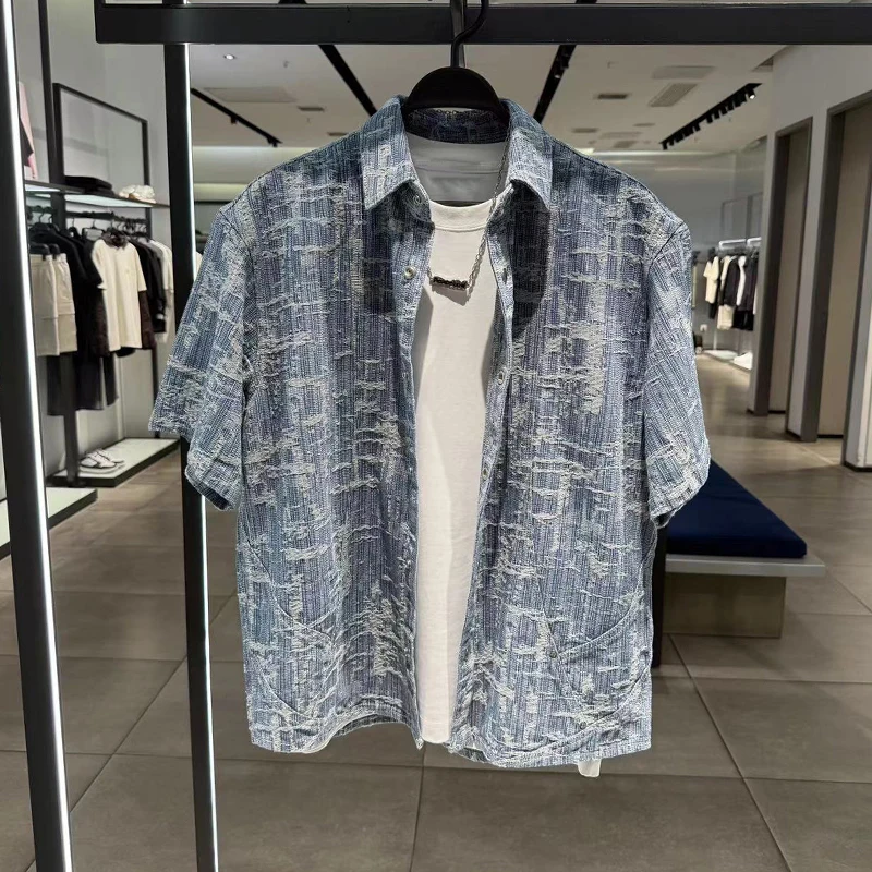 

Летний повседневный мужской комплект: рубашка с коротким рукавом и воротником, вышивка, спортивные шорты, бренд Bird Pink Fly, свободный крой