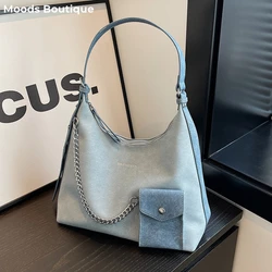 MOODS Fashion Hobo Shoulder Bags For Women Chain Decor Soft PU Pure Color Casual Street Shopping Tote Bag 2023 Latest Handbags