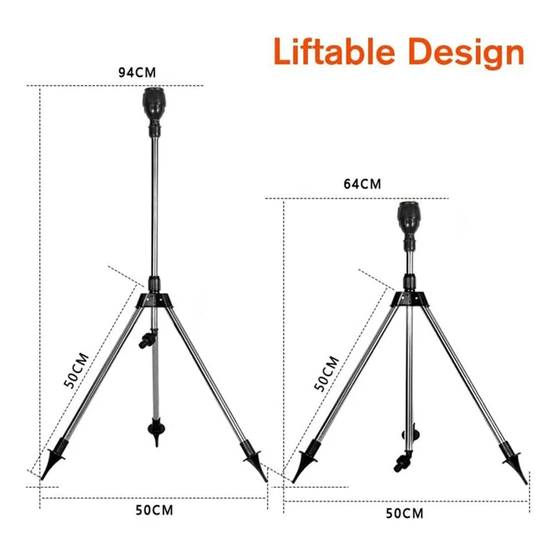 Garden Automatic Rotating Sprinkler Stainless Steel Tripod Irrigation Stand 360-Degree Water Jet Garden Lawn