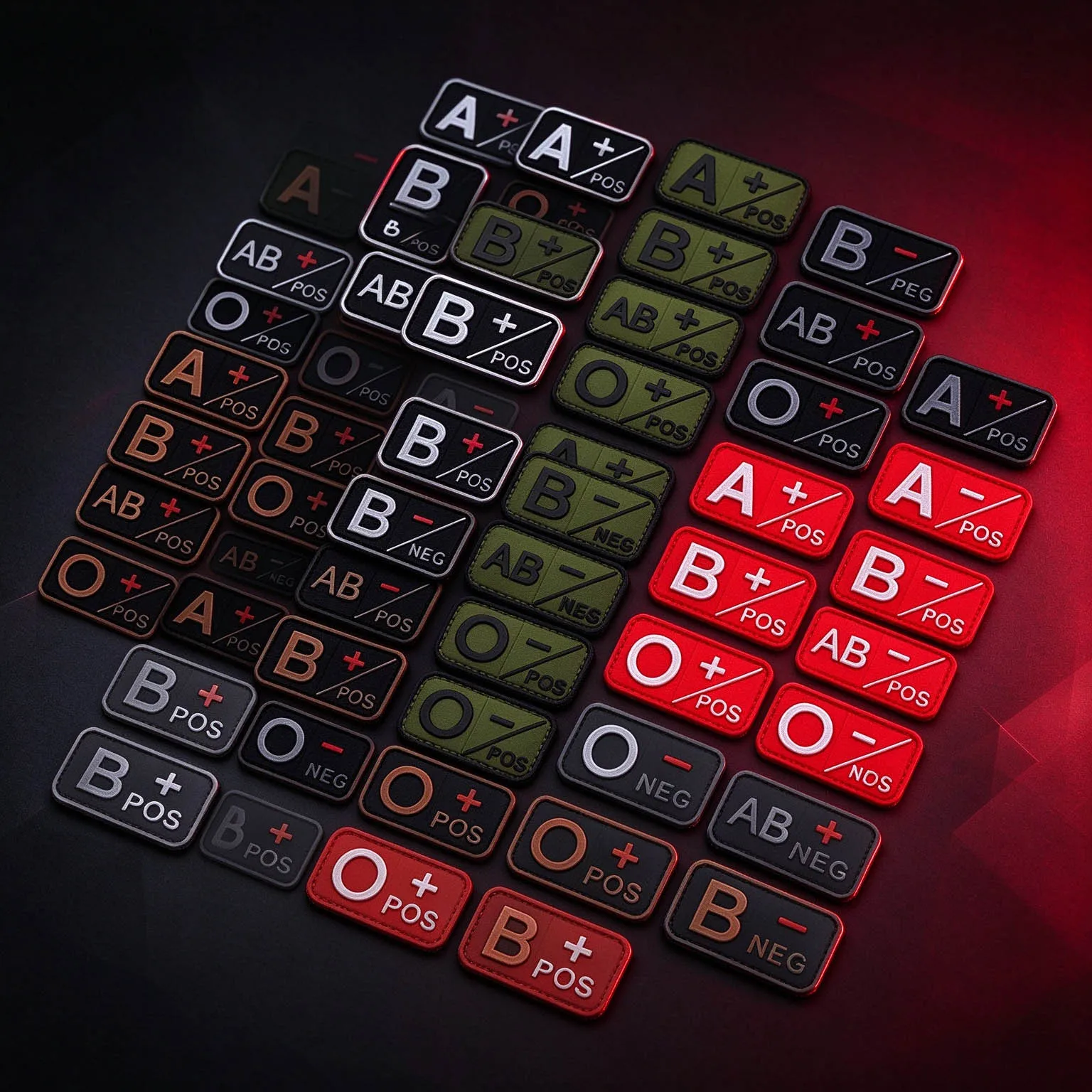 2pcs/Set Blood Type PVC Morale Badge Tactical Patch With Hook Only  A B AB O POS NEG Medical Blood Group for Backpack Vest Helme