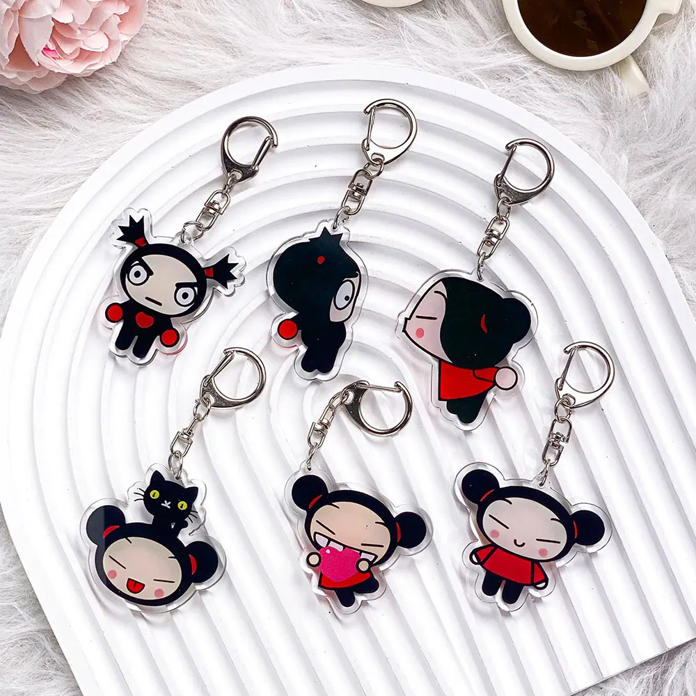 1/6 Piezas de Llaveros de Acrílico de Dibujos Animados de Pucca y sus Amigos, Accesorios Divertidos y Lindos para Bolsos, Colgantes para Mochilas, Regalos para Amigos