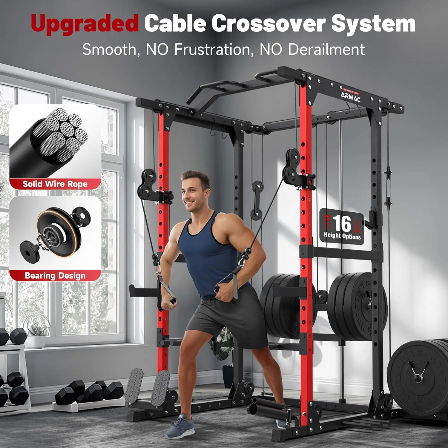 

1500lbs Multi-Function Power Cage, Equipped with Adjustable Cable Crossover & Various Training Attachments, Customized