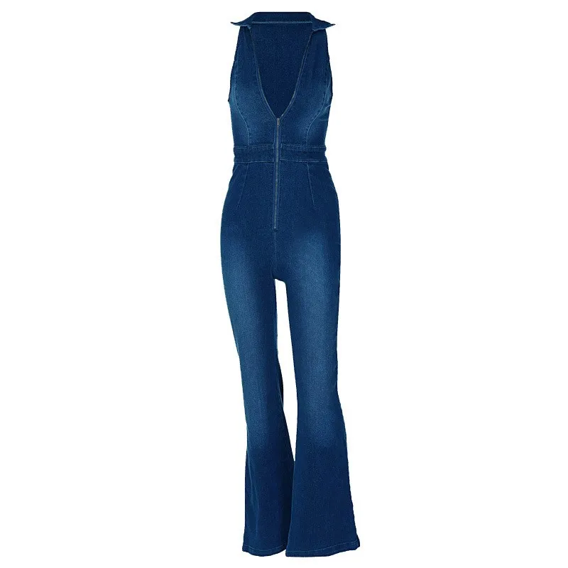 Women's jumpsuit 2026 summer new slim fit fashionable street retro style high waisted denim jumpsuit