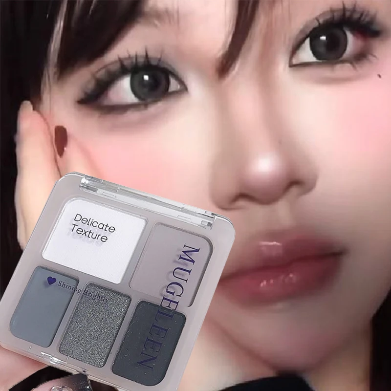 Paleta de sombra de ojos Punk Smokey de 5 colores, negro plateado, mate, brillo, sombra de ojos rosa desnuda, cosméticos de maquillaje de ojos duraderos para Halloween