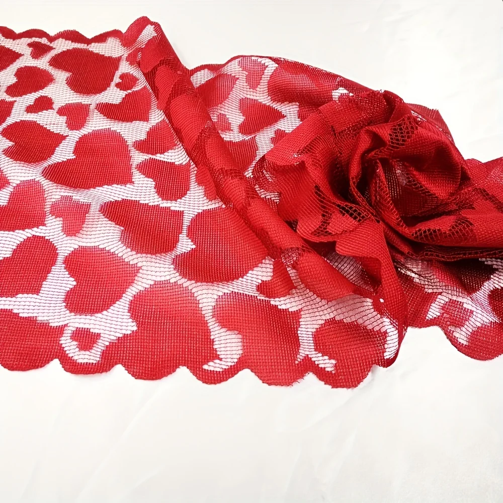 1pc Romantic Red Heart Lace Valentine\'s Day Table Runner for Home Table Decoration