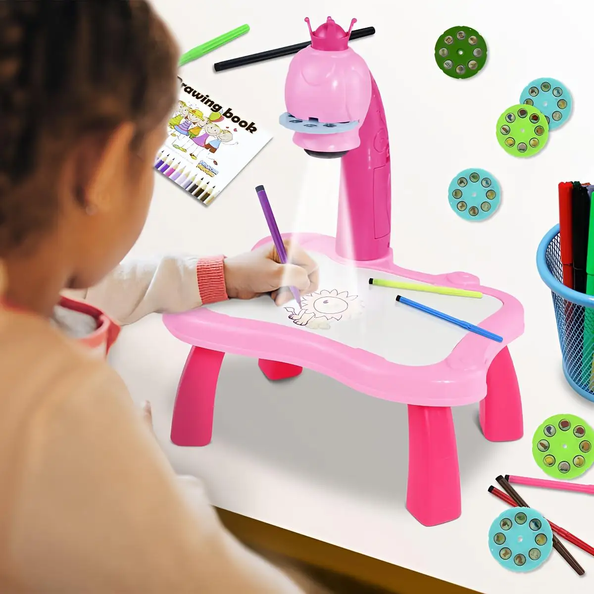 

Children Led Projector Art Drawing Table Toys Kids Painting Board Desk Educational Learning Glowing toys, gift for girl and boy