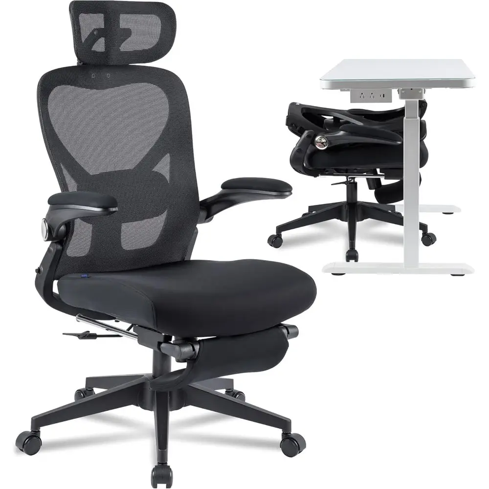 

Ergonomic Office Chair for Small Spaces with Lumbar Support, Adjustable Armrests, 3D Recline, Ideal for Desk or Gaming (Black)
