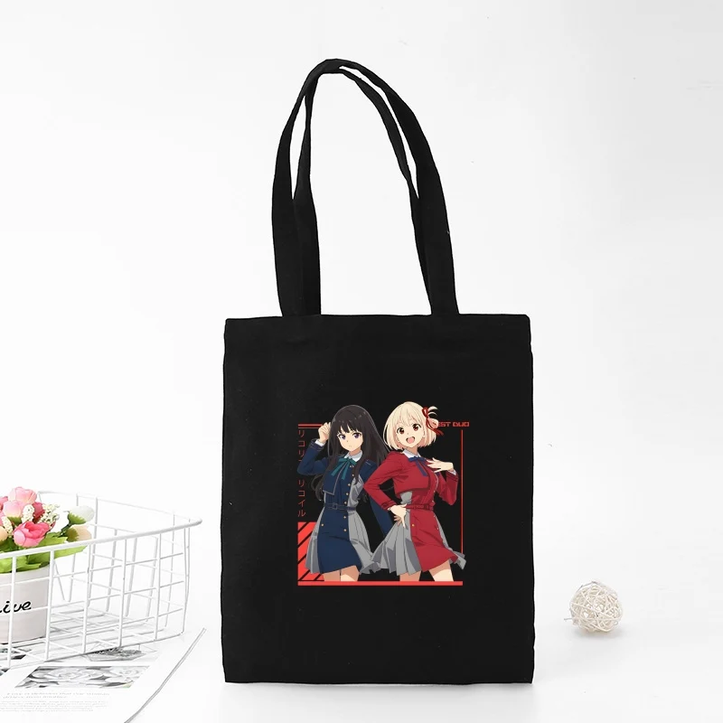 حقائب يد من قماش Takina من Lycoris Nishikigi Chisato Inoue للنساء ، حقيبة حمل سوداء كبيرة ، حقائب كتف عصرية كاجوال #1