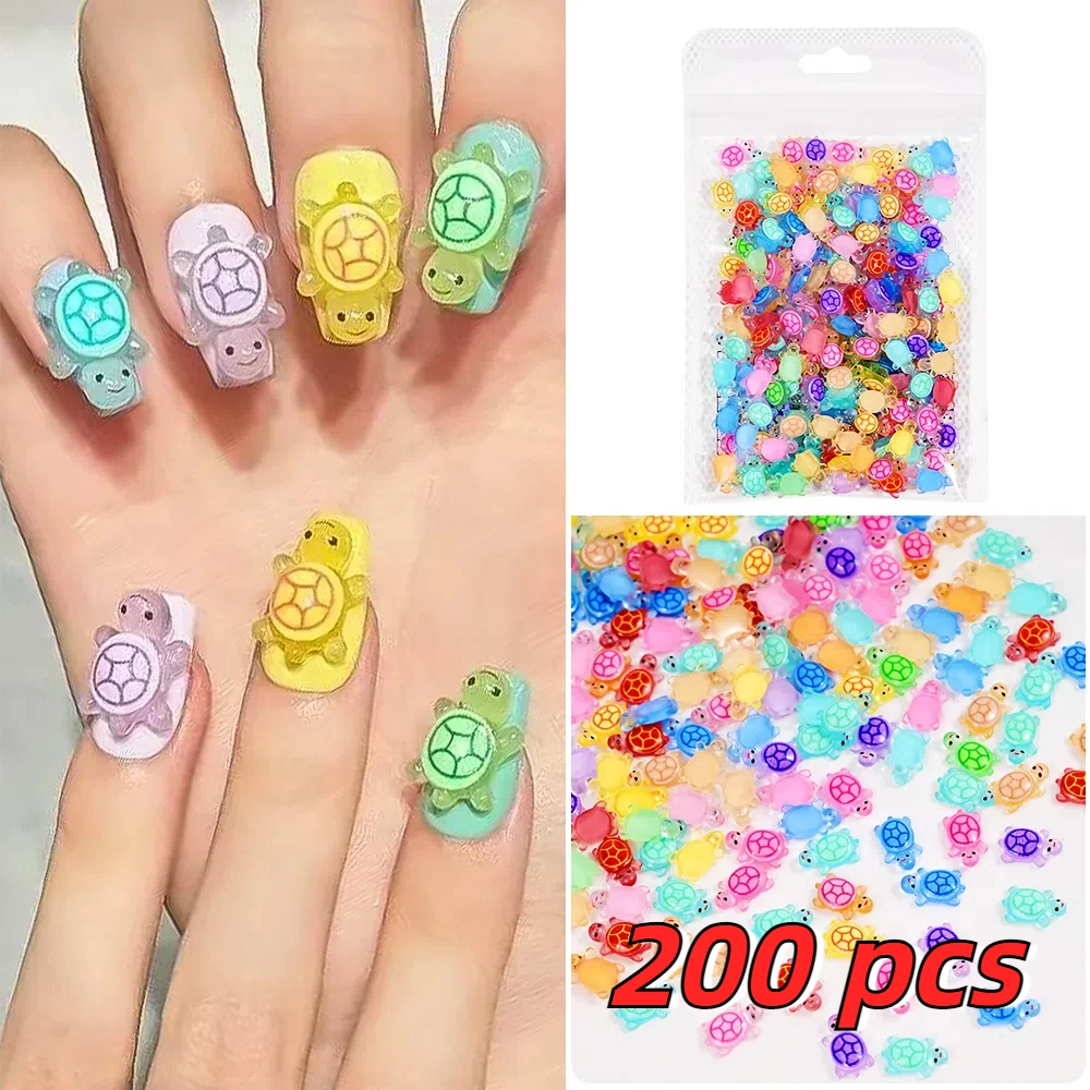 50/100/200pcs Dopamine Color Lovely Little Turtle Nail Charms Cartoon Animal Flat Back Resin Nail Art Decortaion DIY Accessories