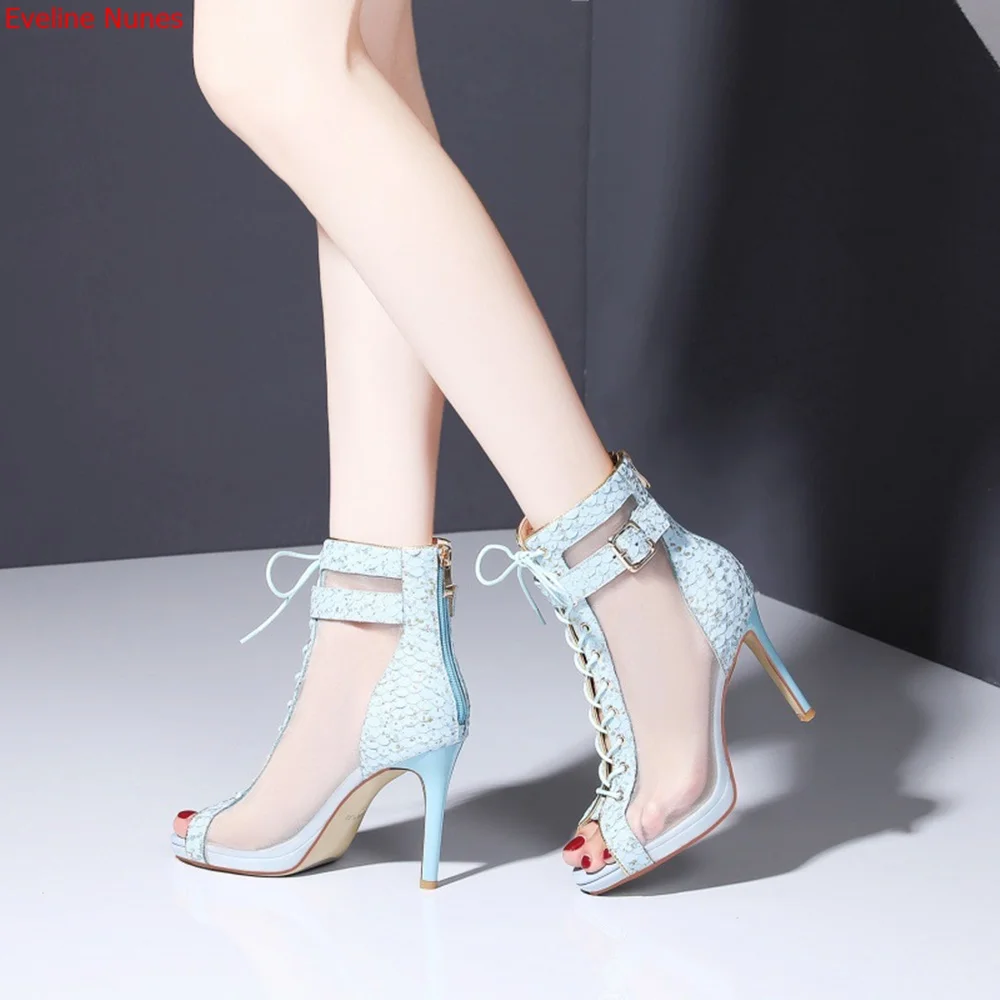 

Lace-up Mesh Zipper Boots Summer New Arrival Women's Peep Top High Heel Fashion Breathable Comfortable High Quality Shoes