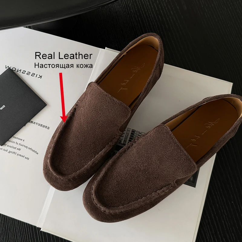 Women's Suede Leather Slip-On Loafers - Comfortable Flats Shoes