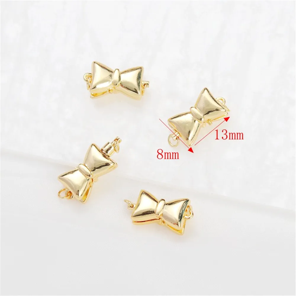 14K Gold-Wrapped Bow Magnet Buckle, 8*13mm Clip Buckle, Suction Iron Buckle, DIY Jewelry Accessories