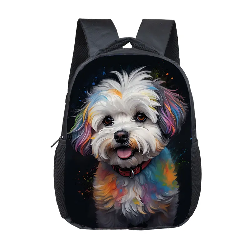 12 Inch Watercolor Graffiti Dogs Backpack for 2-4 Years Old German Shepherd Pug Border Chihuahua Dog Child School Bag Bookbag