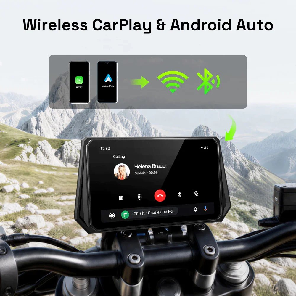 Aoocci D6A 6.1" Ultra-Wide Smart Motorcycle CarPlay with 77GHz Radar BSD & TPMS 2K Dual Dash Cam Moto Display Screen ,TPMS image 2