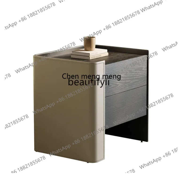 

xz1X1Italian light luxury solid wood bedside table leather saddle leather smoky color bedroom storage locker